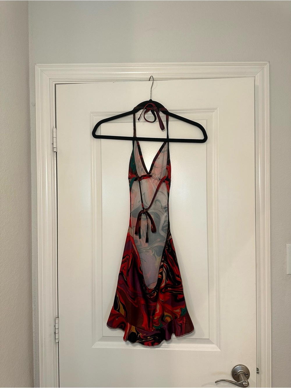 Marble-Print Cutout Mini Dress in Red Swirl - Picture 3 of 3